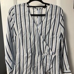 Ann Taylor Blue and White Striped Blouse